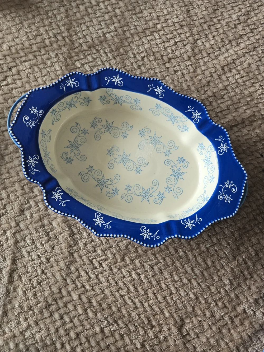 Temp-tations Floral Lace Blue 1.5 QT Oval Baker Baking Dish w Wire Rack